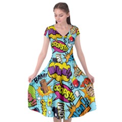 Graffiti Word Seamless Pattern Cap Sleeve Wrap Front Dress by Bedest