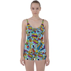 Graffiti Word Seamless Pattern Tie Front Two Piece Tankini by Bedest