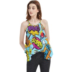 Graffiti Word Seamless Pattern Flowy Camisole Tank Top by Bedest