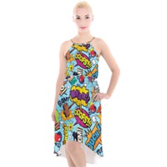 Graffiti Word Seamless Pattern High-low Halter Chiffon Dress  by Bedest