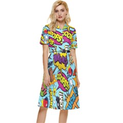 Graffiti Word Seamless Pattern Button Top Knee Length Dress by Bedest