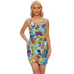 Graffiti Word Seamless Pattern Wrap Tie Front Dress by Bedest