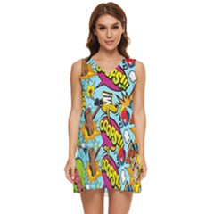 Comic Elements Colorful Seamless Pattern Tiered Sleeveless Mini Dress by Bedest