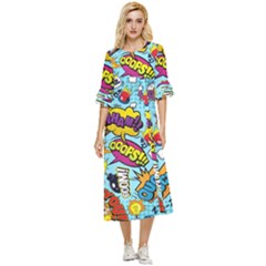 Comic Elements Colorful Seamless Pattern Double Cuff Midi Dress by Bedest