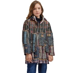 Artistic Psychedelic Hippie Peace Sign Trippy Kids  Hooded Longline Puffer Jacket by Bedest