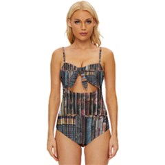 Seamless Pattern With Flower Bird Knot Front One-piece Swimsuit