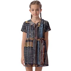 Artistic Psychedelic Hippie Peace Sign Trippy Kids  Asymmetric Collar Dress by Bedest