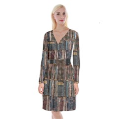 Seamless Pattern With Flower Birds Long Sleeve Velvet Front Wrap Dress by Bedest