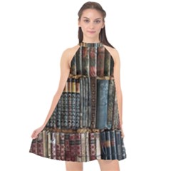 Abstract Colorful Texture Halter Neckline Chiffon Dress  by Bedest