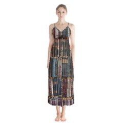 Abstract Colorful Texture Button Up Chiffon Maxi Dress by Bedest