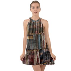 Abstract Colorful Texture Halter Tie Back Chiffon Dress by Bedest