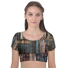 Abstract Colorful Texture Velvet Short Sleeve Crop Top  by Bedest