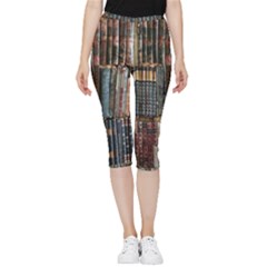 Abstract Colorful Texture Inside Out Lightweight Velour Capri Leggings  by Bedest