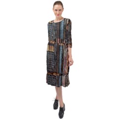 Abstract Colorful Texture Ruffle End Midi Chiffon Dress by Bedest