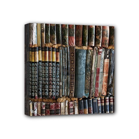 Assorted Title Of Books Piled In The Shelves Assorted Book Lot Inside The Wooden Shelf Mini Canvas 4  X 4  (stretched) by Bedest