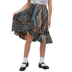 Abstract Colorful Texture Kids  Ruffle Flared Wrap Midi Skirt by Bedest