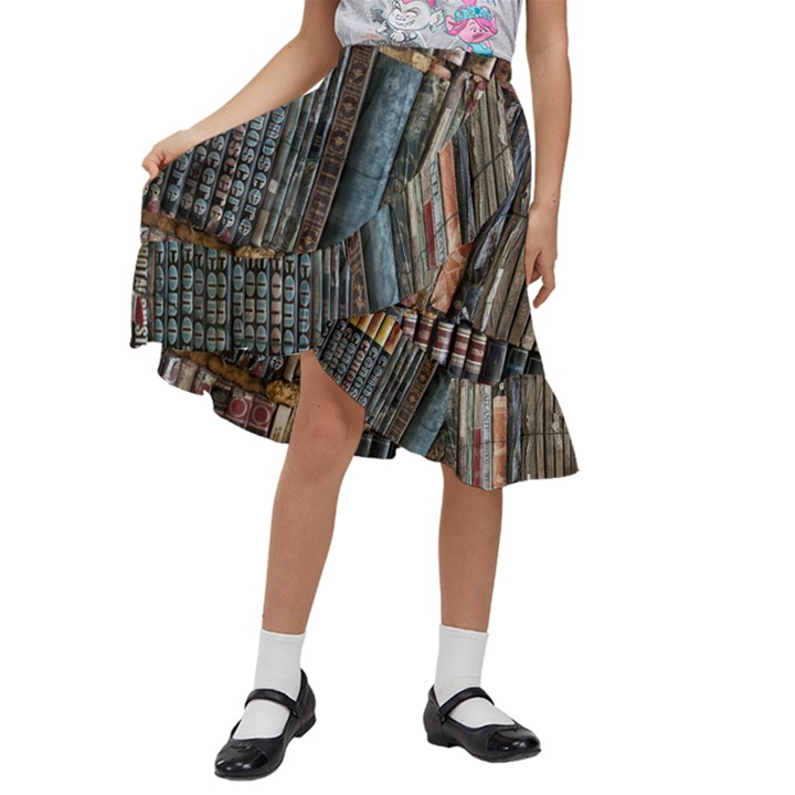 Abstract Colorful Texture Kids  Ruffle Flared Wrap Midi Skirt