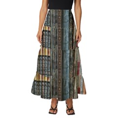 Abstract Colorful Texture Tiered Ruffle Maxi Skirt by Bedest