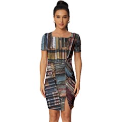 Abstract Colorful Texture Fitted Knot Split End Bodycon Dress by Bedest