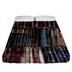 Assorted Title Of Books Piled In The Shelves Assorted Book Lot Inside The Wooden Shelf Fitted Sheet (king Size) by Bedest