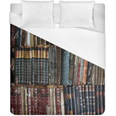 Assorted Title Of Books Piled In The Shelves Assorted Book Lot Inside The Wooden Shelf Duvet Cover (california King Size) by Bedest