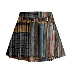 Assorted Title Of Books Piled In The Shelves Assorted Book Lot Inside The Wooden Shelf Mini Flare Skirt by Bedest