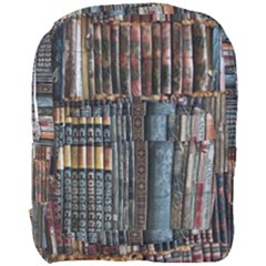 Assorted Title Of Books Piled In The Shelves Assorted Book Lot Inside The Wooden Shelf Full Print Backpack by Bedest