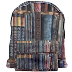 Assorted Title Of Books Piled In The Shelves Assorted Book Lot Inside The Wooden Shelf Giant Full Print Backpack by Bedest