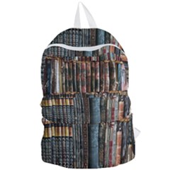 Assorted Title Of Books Piled In The Shelves Assorted Book Lot Inside The Wooden Shelf Foldable Lightweight Backpack by Bedest