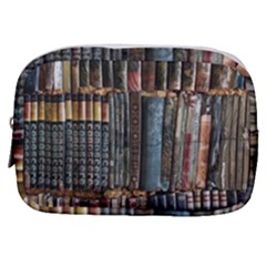 Assorted Title Of Books Piled In The Shelves Assorted Book Lot Inside The Wooden Shelf Make Up Pouch (small) by Bedest