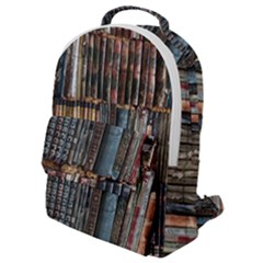 Assorted Title Of Books Piled In The Shelves Assorted Book Lot Inside The Wooden Shelf Flap Pocket Backpack (small) by Bedest