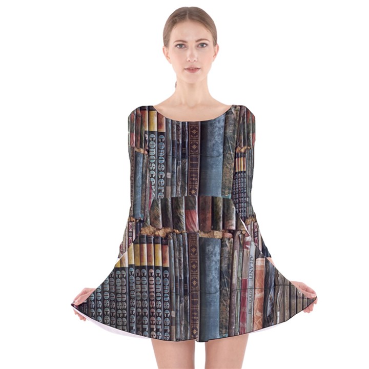 Pile Of Books Photo Of Assorted Book Lot Backyard Antique Store Long Sleeve Velvet Skater Dress