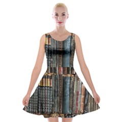 Pile Of Books Photo Of Assorted Book Lot Backyard Antique Store Velvet Skater Dress by Bedest