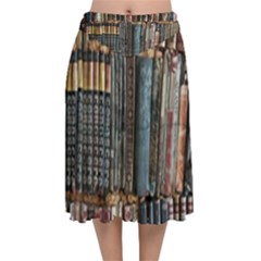 Pile Of Books Photo Of Assorted Book Lot Backyard Antique Store Velvet Flared Midi Skirt by Bedest