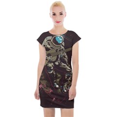 Astronaut Playing Guitar Parody Cap Sleeve Bodycon Dress by Cemarart