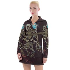 Astronaut Playing Guitar Parody Women s Long Sleeve Casual Dress by Cemarart