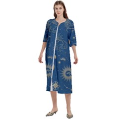 Asian Seamless Galaxy Pattern Women s Cotton 3/4 Sleeve Night Gown by Cemarart