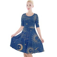 Asian Seamless Galaxy Pattern Quarter Sleeve A-line Dress by Cemarart