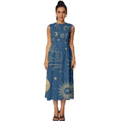 Asian Seamless Galaxy Pattern Sleeveless Round Neck Midi Dress by Cemarart