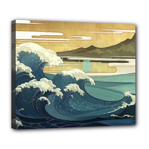 Sea Asia Waves Japanese Art The Great Wave Off Kanagawa Deluxe Canvas 24  X 20  (stretched) by Cemarart