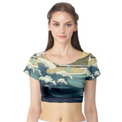 Sea Asia Waves Japanese Art The Great Wave Off Kanagawa Short Sleeve Crop Top by Cemarart