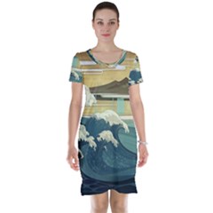 Sea Asia Waves Japanese Art The Great Wave Off Kanagawa Short Sleeve Nightdress by Cemarart