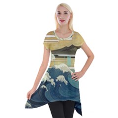 Sea Asia Waves Japanese Art The Great Wave Off Kanagawa Short Sleeve Side Drop Tunic by Cemarart