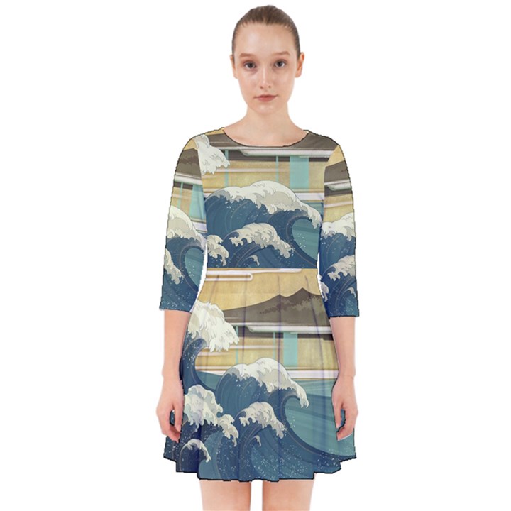 Sea Asia Waves Japanese Art The Great Wave Off Kanagawa Smock Dress