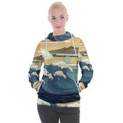 Sea Asia Waves Japanese Art The Great Wave Off Kanagawa Women s Hooded Pullover by Cemarart