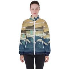 Sea Asia Waves Japanese Art The Great Wave Off Kanagawa Women s High Neck Windbreaker by Cemarart