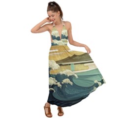 Sea Asia Waves Japanese Art The Great Wave Off Kanagawa Backless Maxi Beach Dress by Cemarart