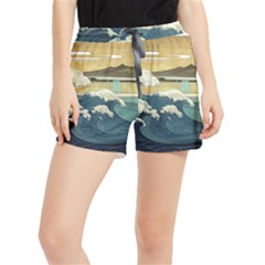 Sea Asia Waves Japanese Art The Great Wave Off Kanagawa Women s Runner Shorts by Cemarart