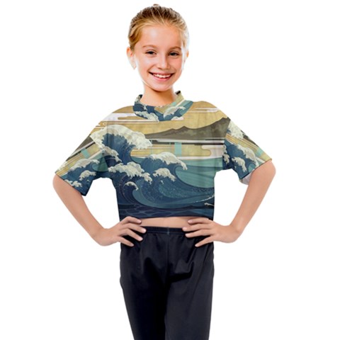 Sea Asia Waves Japanese Art The Great Wave Off Kanagawa Kids Mock Neck T-shirt by Cemarart