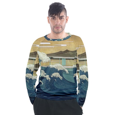 Sea Asia Waves Japanese Art The Great Wave Off Kanagawa Men s Long Sleeve Raglan T-shirt by Cemarart